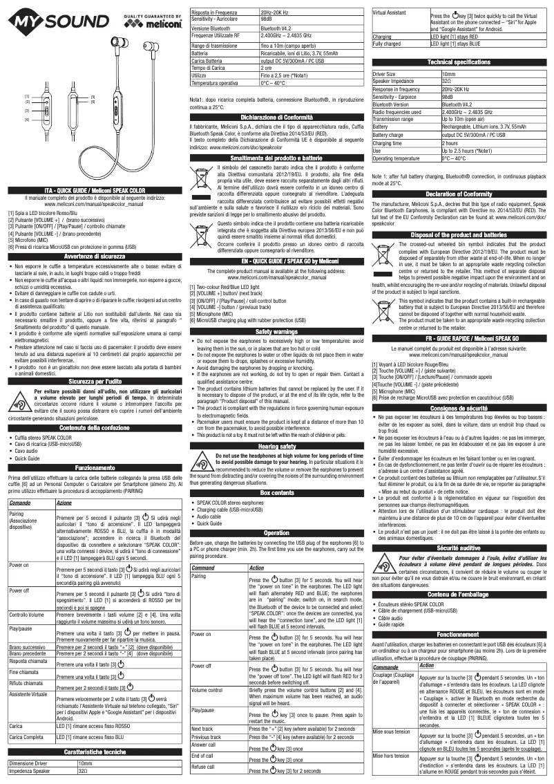 Page 1 de la notice Manuel utilisateur Meliconi MySound Speak Color