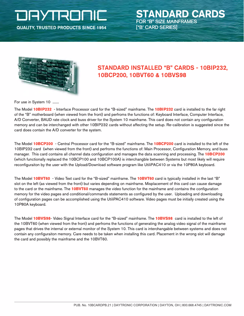 Página 1 del manual Ficha técnica Daytronic 10BCP200