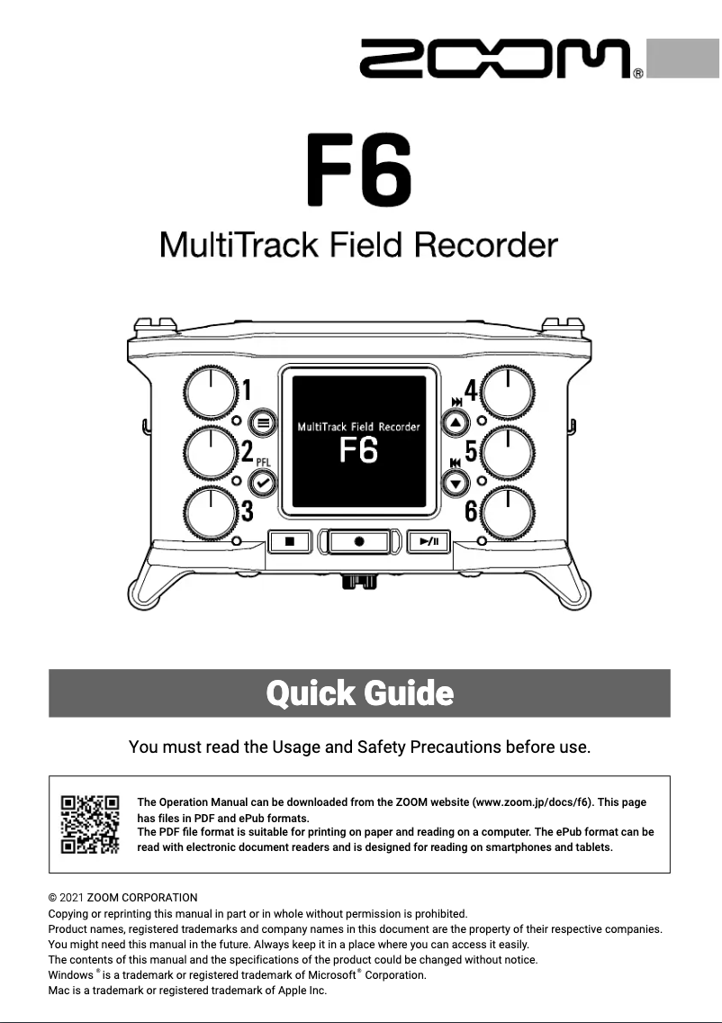 Image de la première page du manuel de l'appareil F6