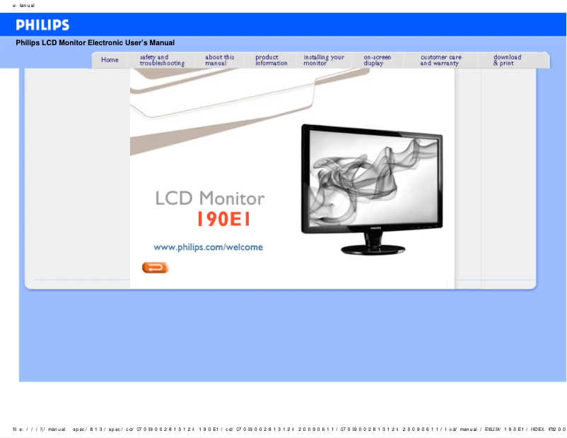 Page 1 de la notice Manuel utilisateur Philips 190E1SB