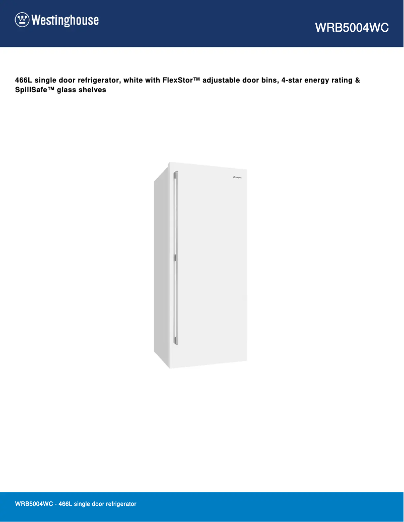 Page n°1 - Fiche technique Westinghouse WRB5004WC