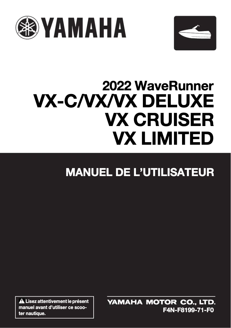 Page n°1 - Manuel utilisateur Yamaha WaveRunner VX Cruiser (2022)