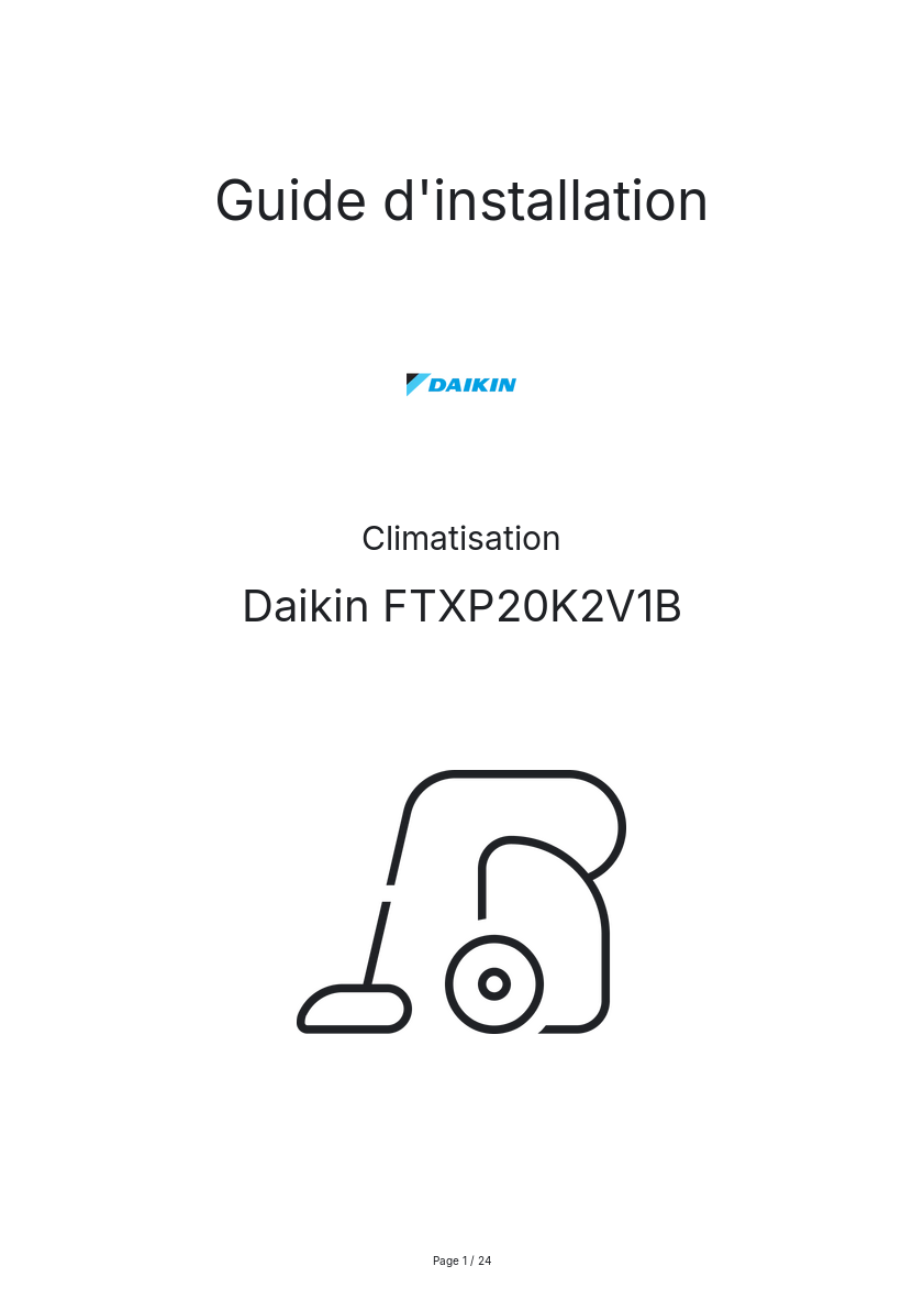 Page n°1 - Guide d'installation Daikin FTXP20K2V1B