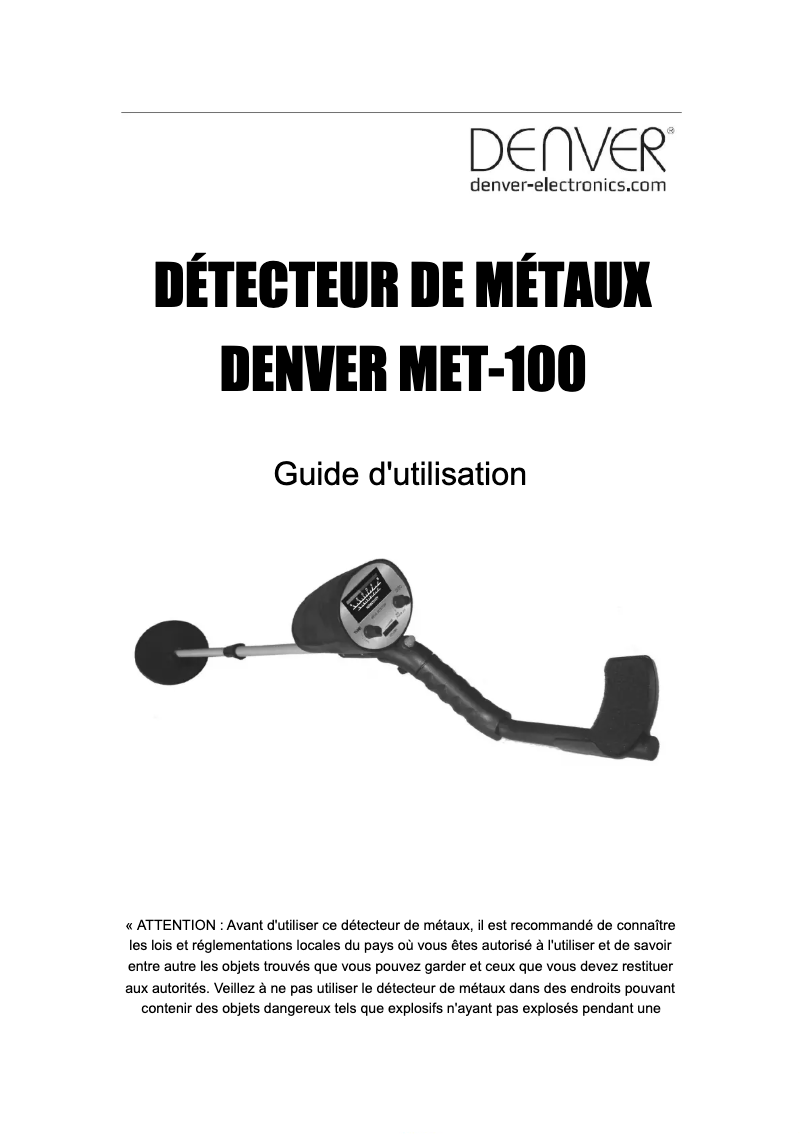 Page n°1 - Manuel utilisateur Denver MET-100