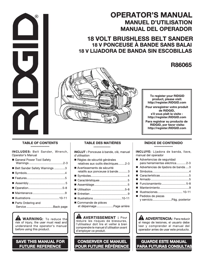 Page n°1 - Manuel utilisateur Ridgid R86065