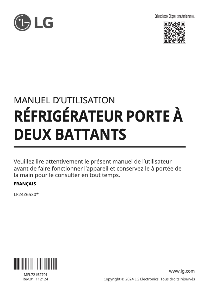 Page 1 de la notice Manuel utilisateur LG LF24Z6530S
