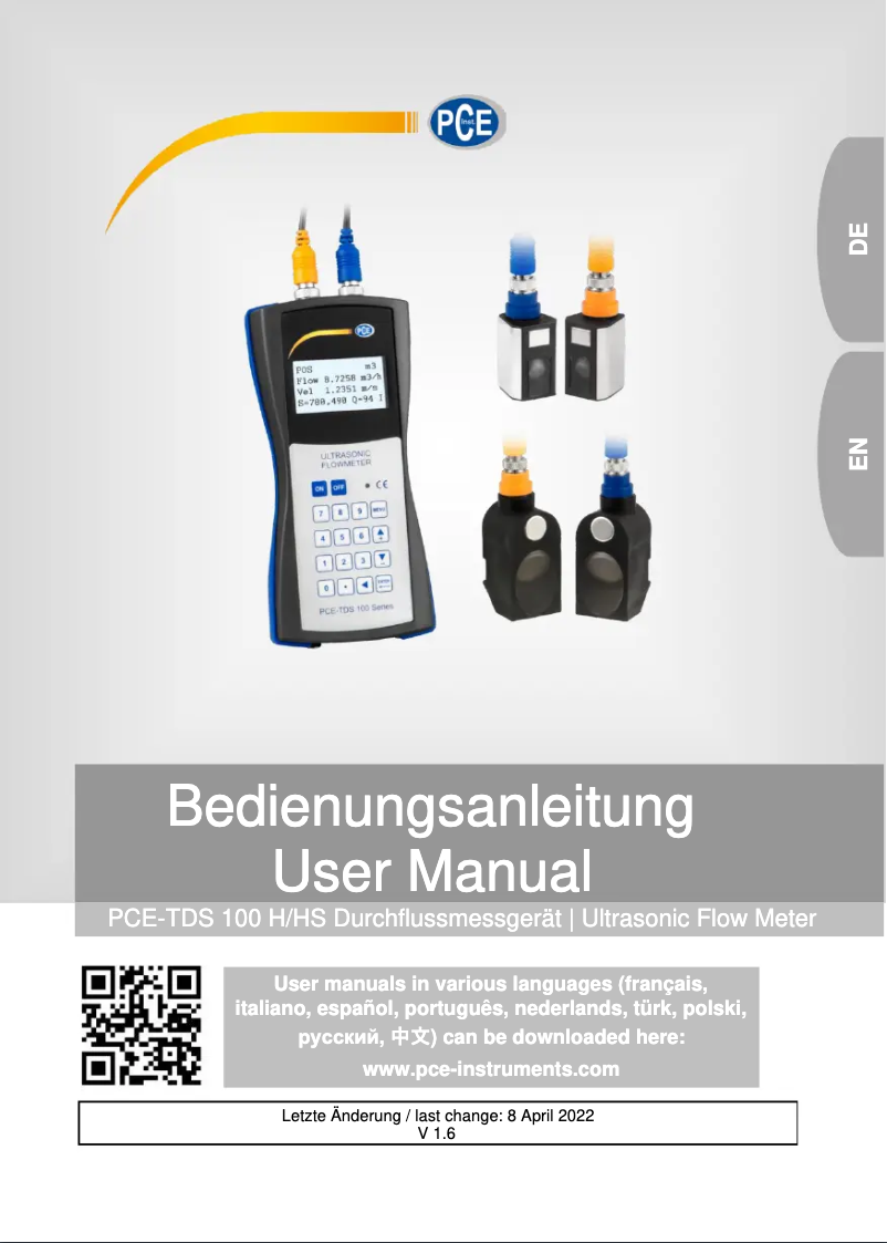 Page n°1 - Manuel utilisateur PCE Instruments PCE-TDS 100HS