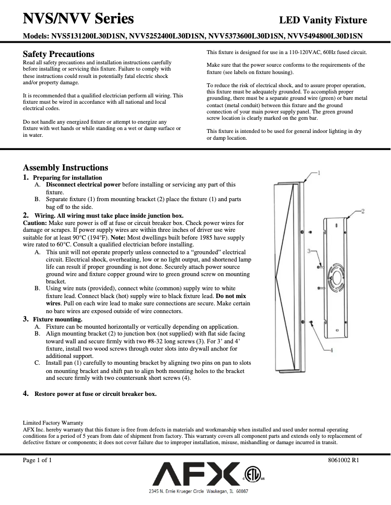 Page n°1 - Manuel utilisateur AFX Novara NVS5131200L30D1SN