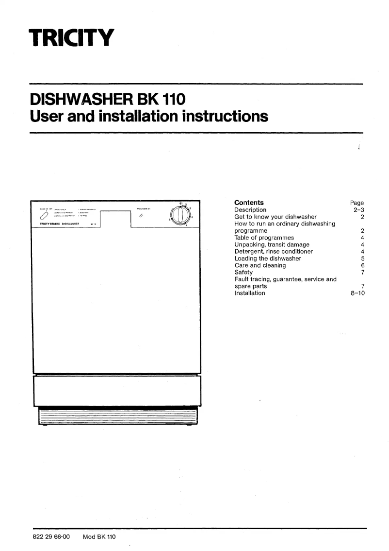 Page 1 of the manual User Manual Tricity BK110W