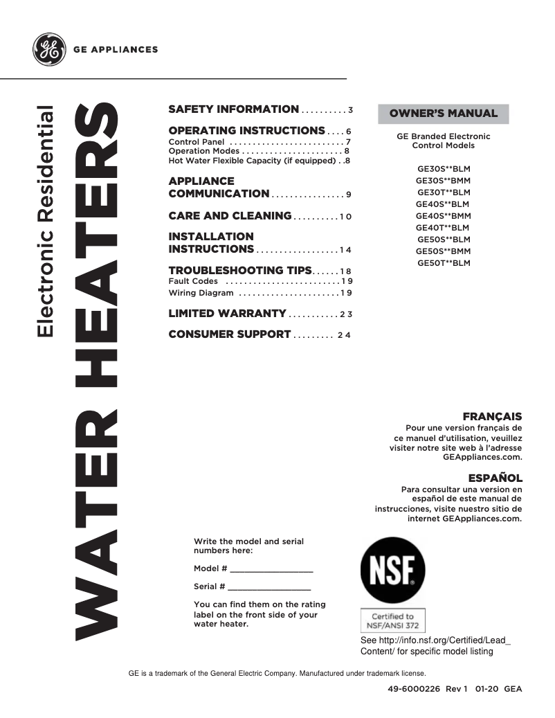 Page 1 de la notice Manuel utilisateur GE GE30T10BLM