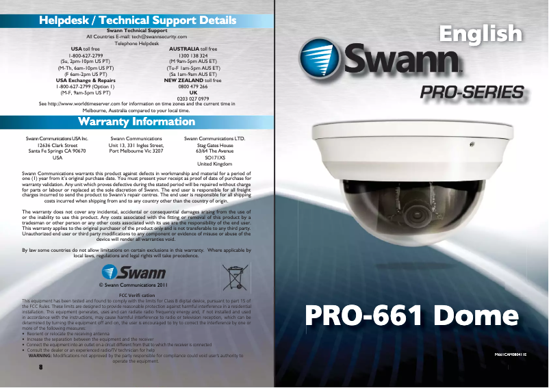 Page n°1 - Manuel utilisateur Swann Pro-661