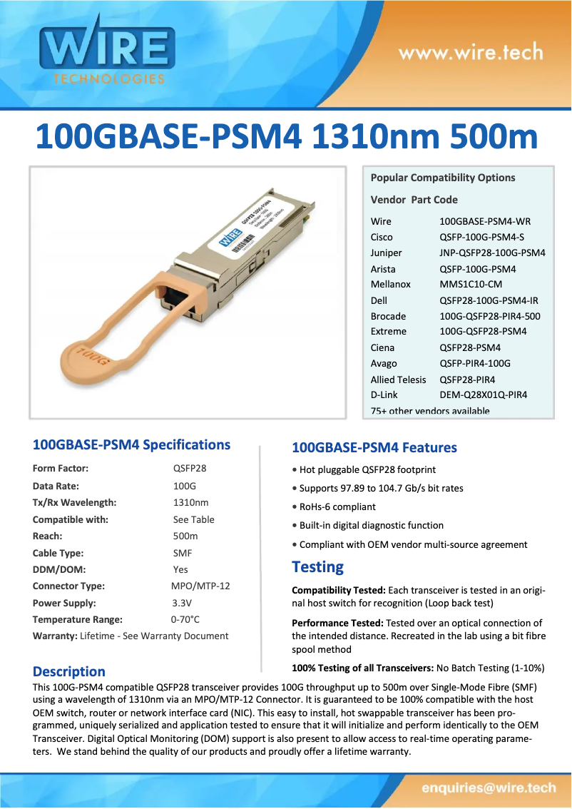 Image de la première page du manuel de l'appareil 100G-QSFP28-PSM4-WR