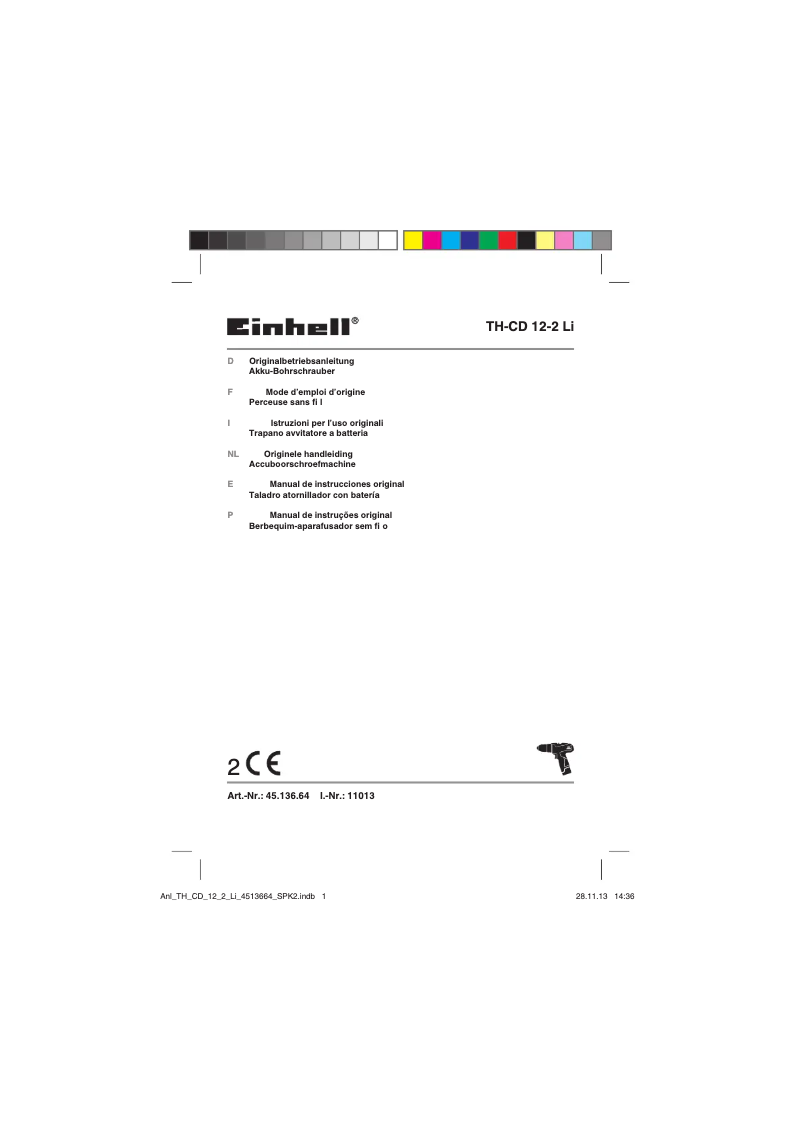 Page n°1 - Manuel utilisateur Einhell TH-CD 12-2 Li Kit