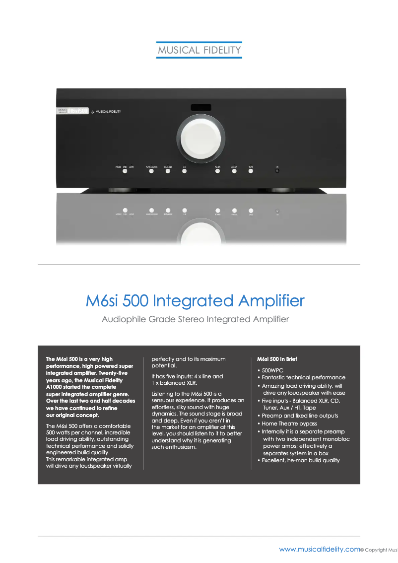 Page n°1 - Fiche technique Musical Fidelity M6si500