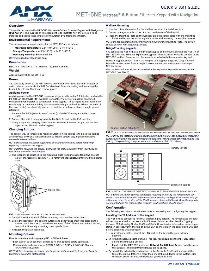 Page 1 de la notice Guide de démarrage rapide AMX Metreau MET-6NE