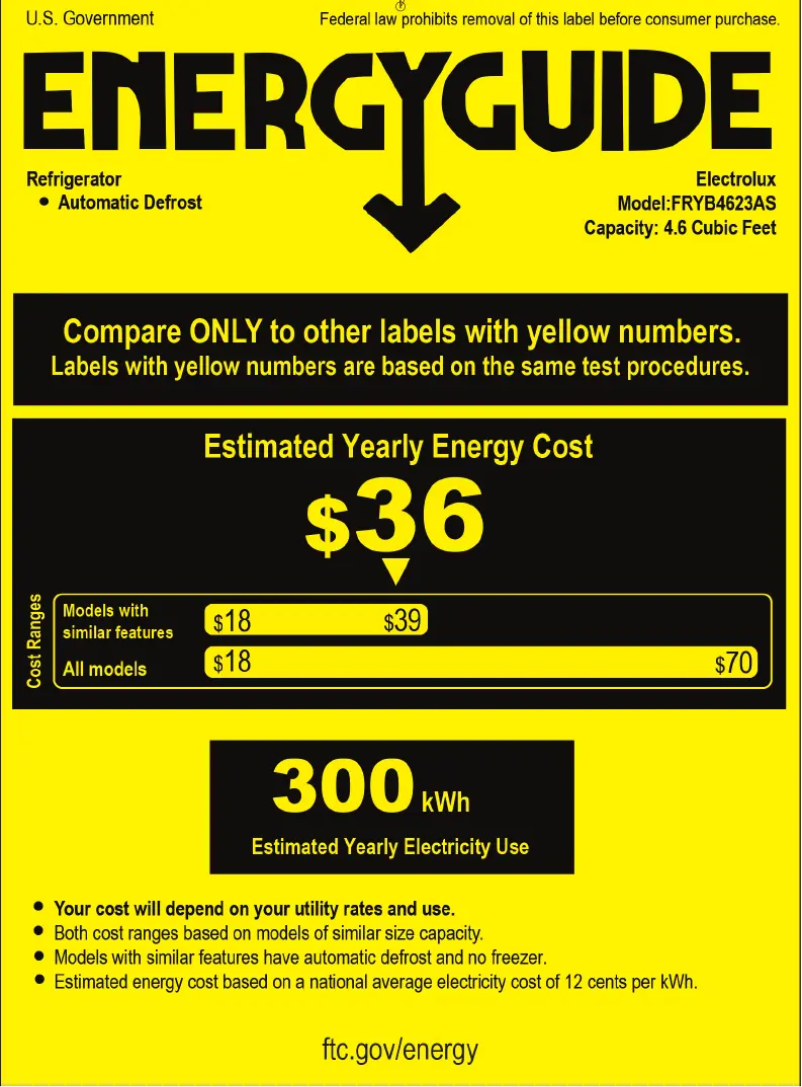 Page n°1 - Label énergétique Frigidaire FRYB4623AS