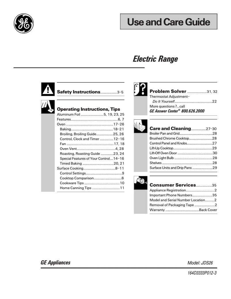 Page n°1 - Manuel d'utilisation et d'entretien GE JDS26BWAD