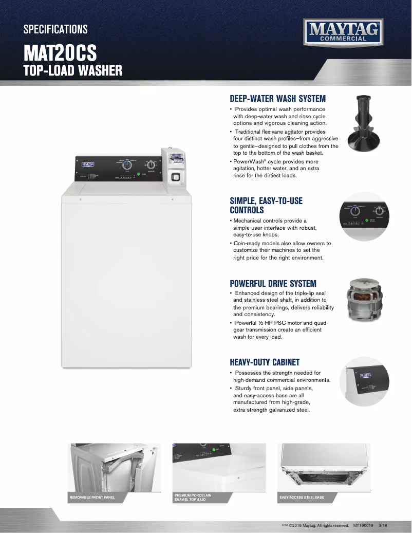 Page 1 de la notice Fiche technique Maytag MAT20CS