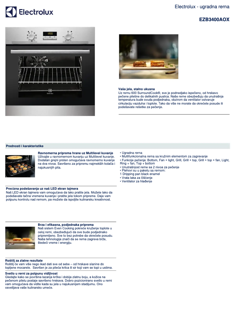 Page 1 de la notice Fiche technique Electrolux EZB3400AOX