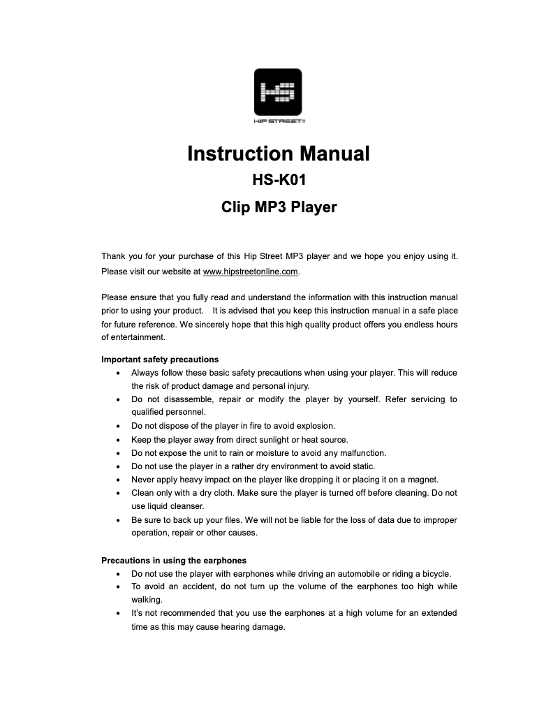 Image de la première page du manuel de l'appareil HS-K01