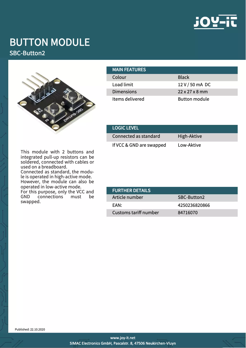 Image de la première page du manuel de l'appareil SBC-Button2