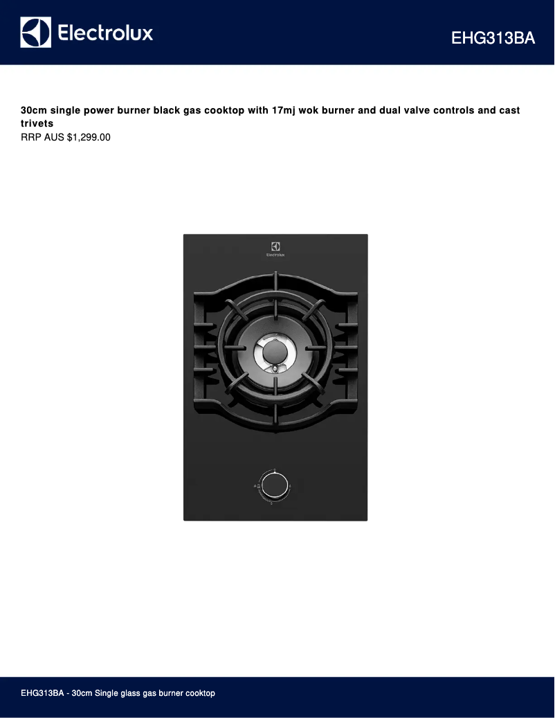 Page 1 de la notice Fiche technique Electrolux EHG313BA