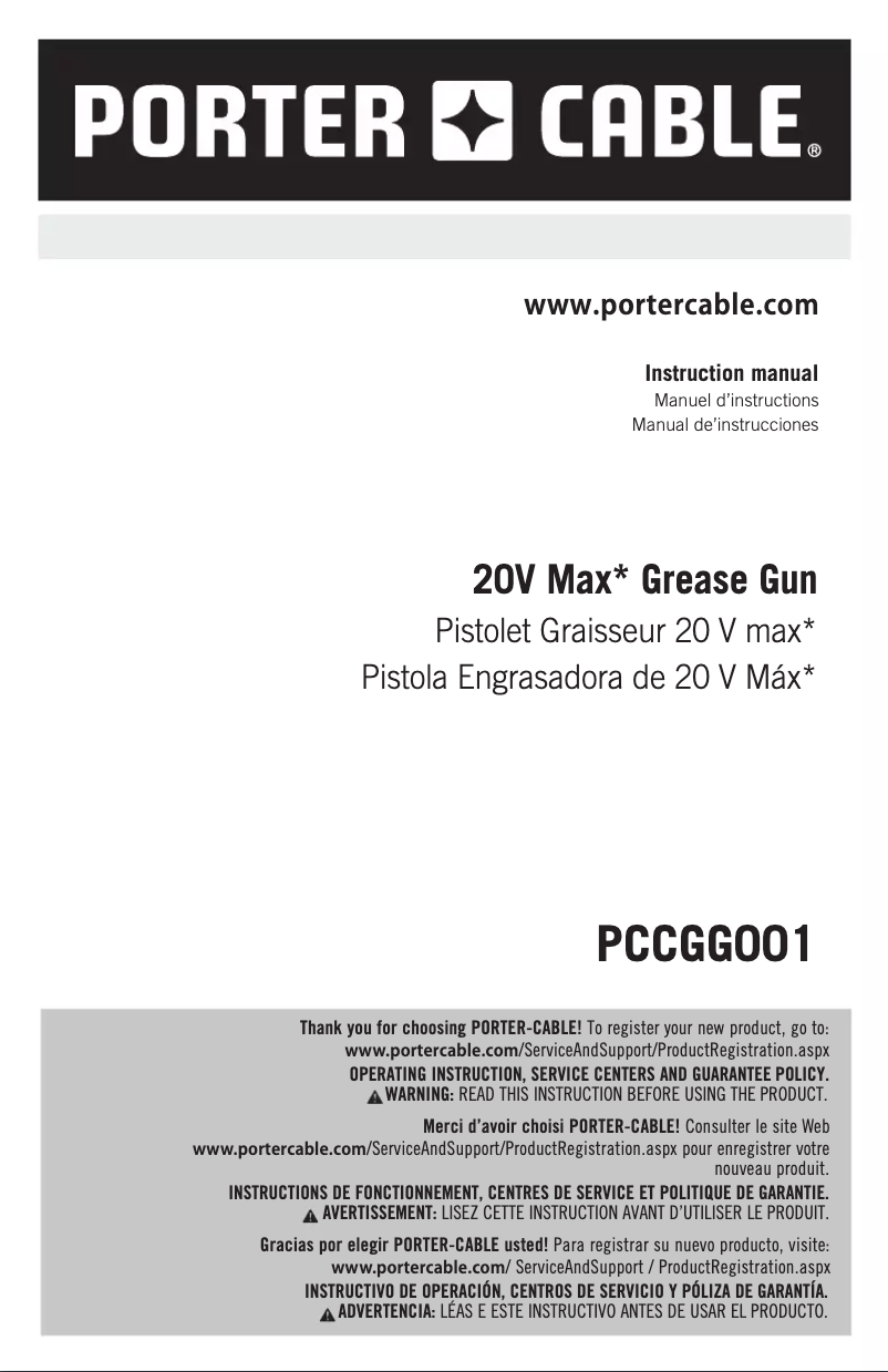 Page 1 de la notice Manuel utilisateur Porter-Cable PCCGG001