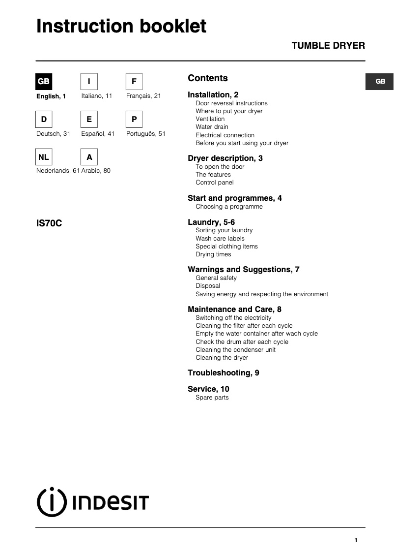Image de la première page du manuel de l'appareil IS 70 C