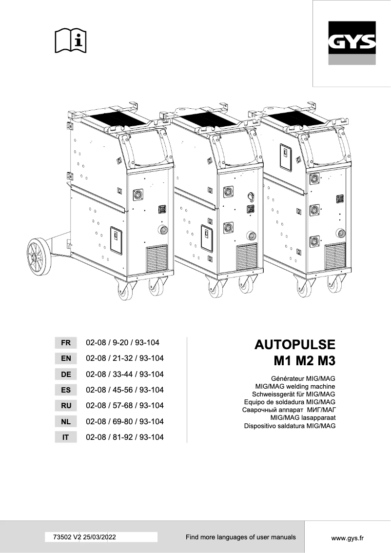 Page 1 de la notice Manuel utilisateur GYS Autopulse 220-M2