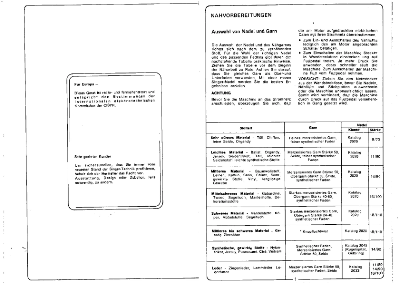 Página 1 del manual Manual de usuario Singer 300
