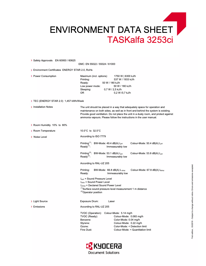 Page n°1 - Fiche technique Kyocera TASKalfa 3253ci