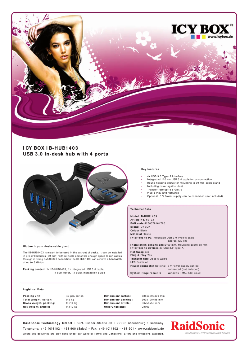 Page n°1 - Fiche technique Icy Box IB-HUB1403