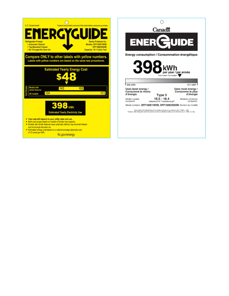Page 1 de la notice Label énergétique Danby DFF180E1WDB