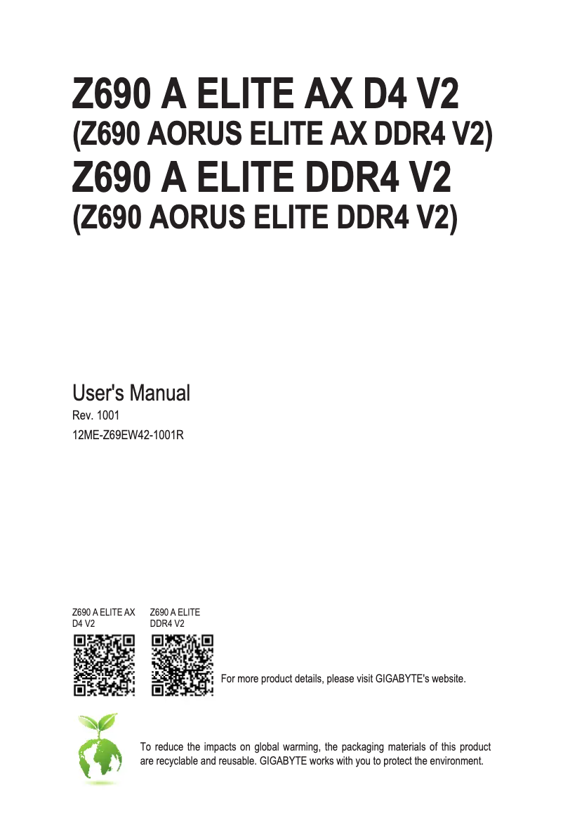 Page 1 de la notice Manuel utilisateur Gigabyte Z6900 Aorus Elite DDR4 V2