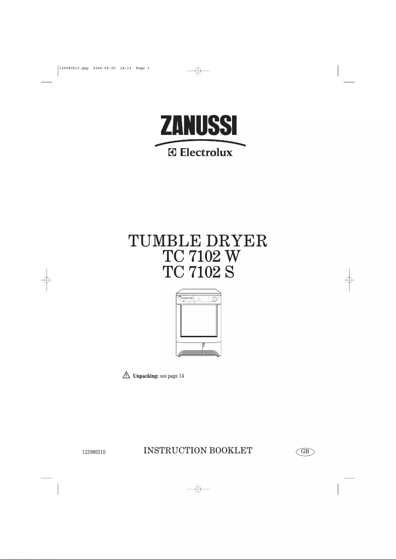 Página 1 del manual Manual de usuario Zanussi-Electrolux TC7102W