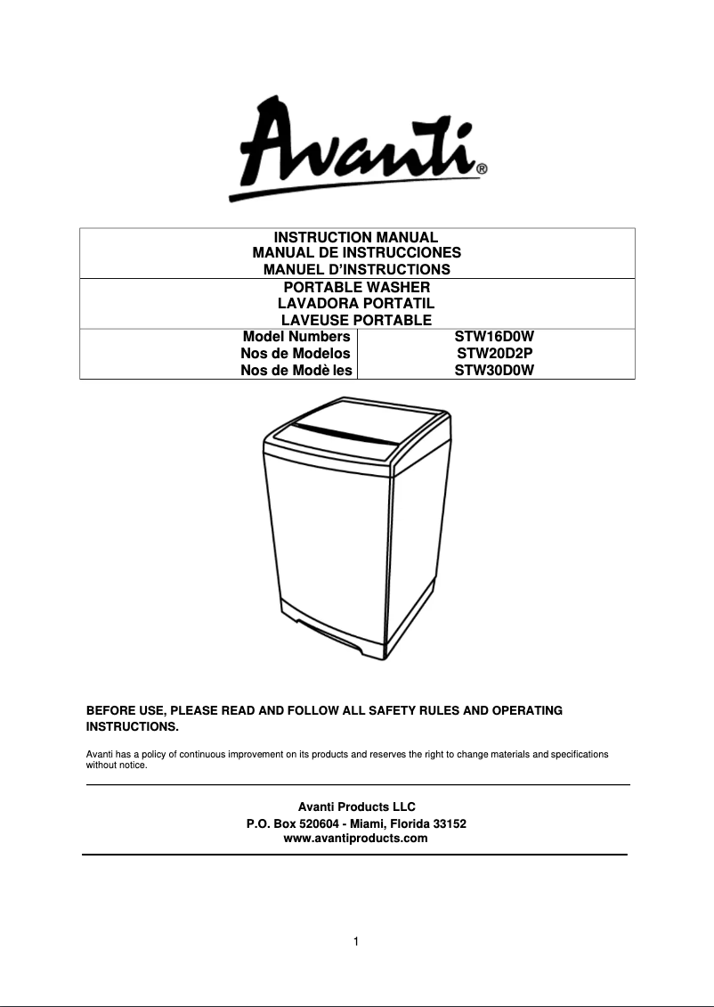 Page 1 de la notice Manuel utilisateur Avanti STW30D0W