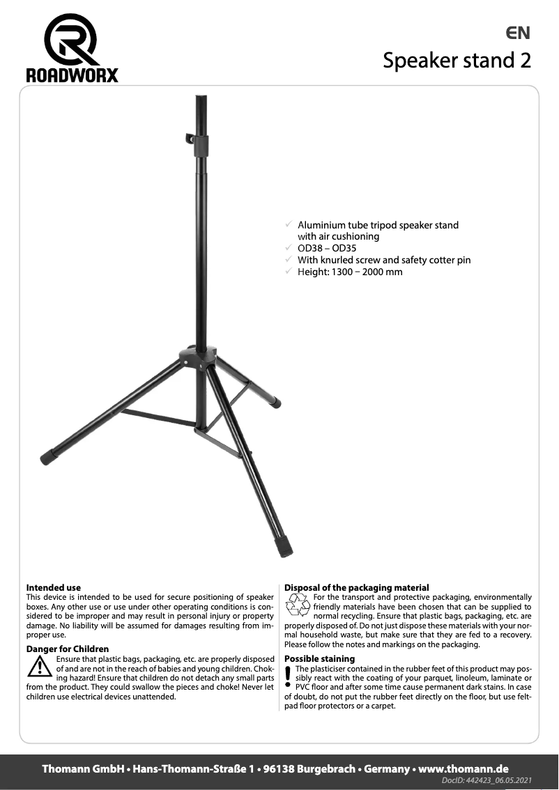Page 1 de la notice Manuel utilisateur Roadworx Speaker Stand 2