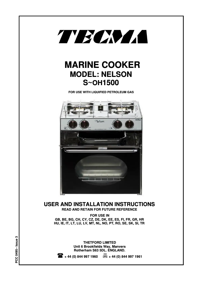 Page 1 de la notice Manuel utilisateur Thetford Nelson SOH15