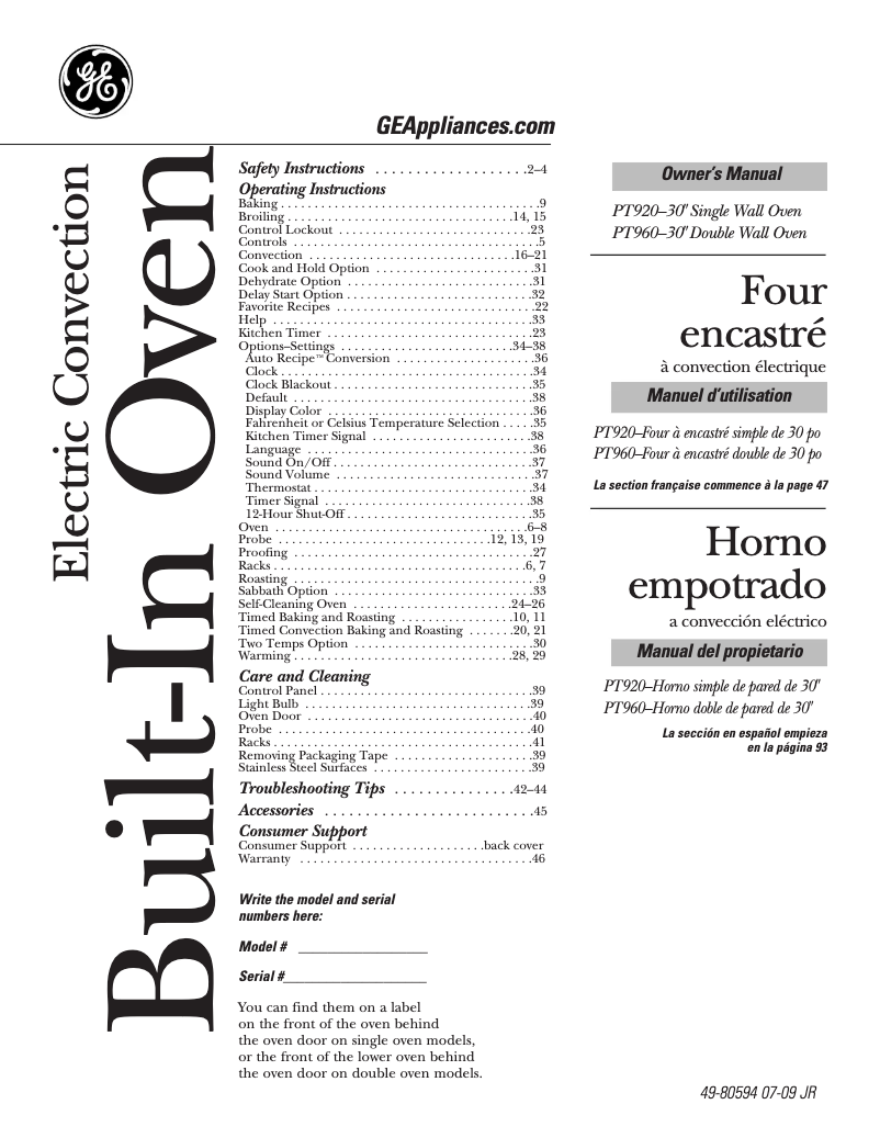 Página 1 del manual Manual de uso y mantenimiento GE Profile PT920SPSS