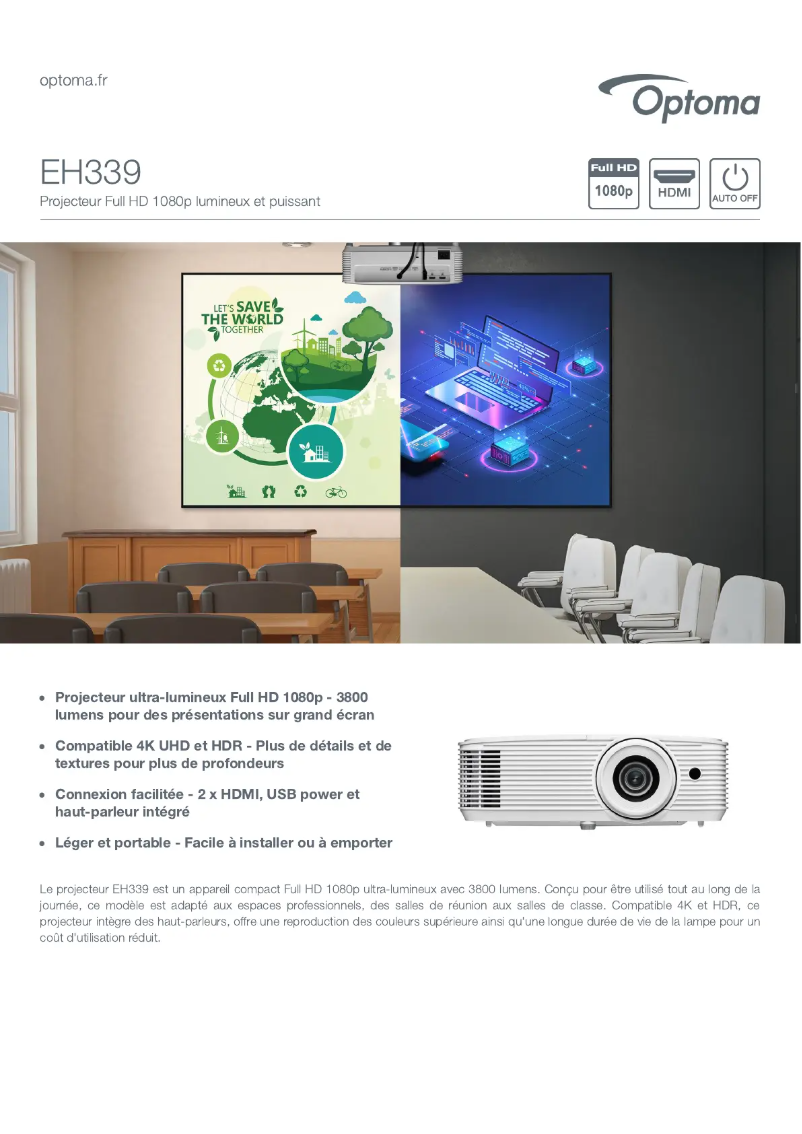 Page n°1 - Fiche technique Optoma EH339