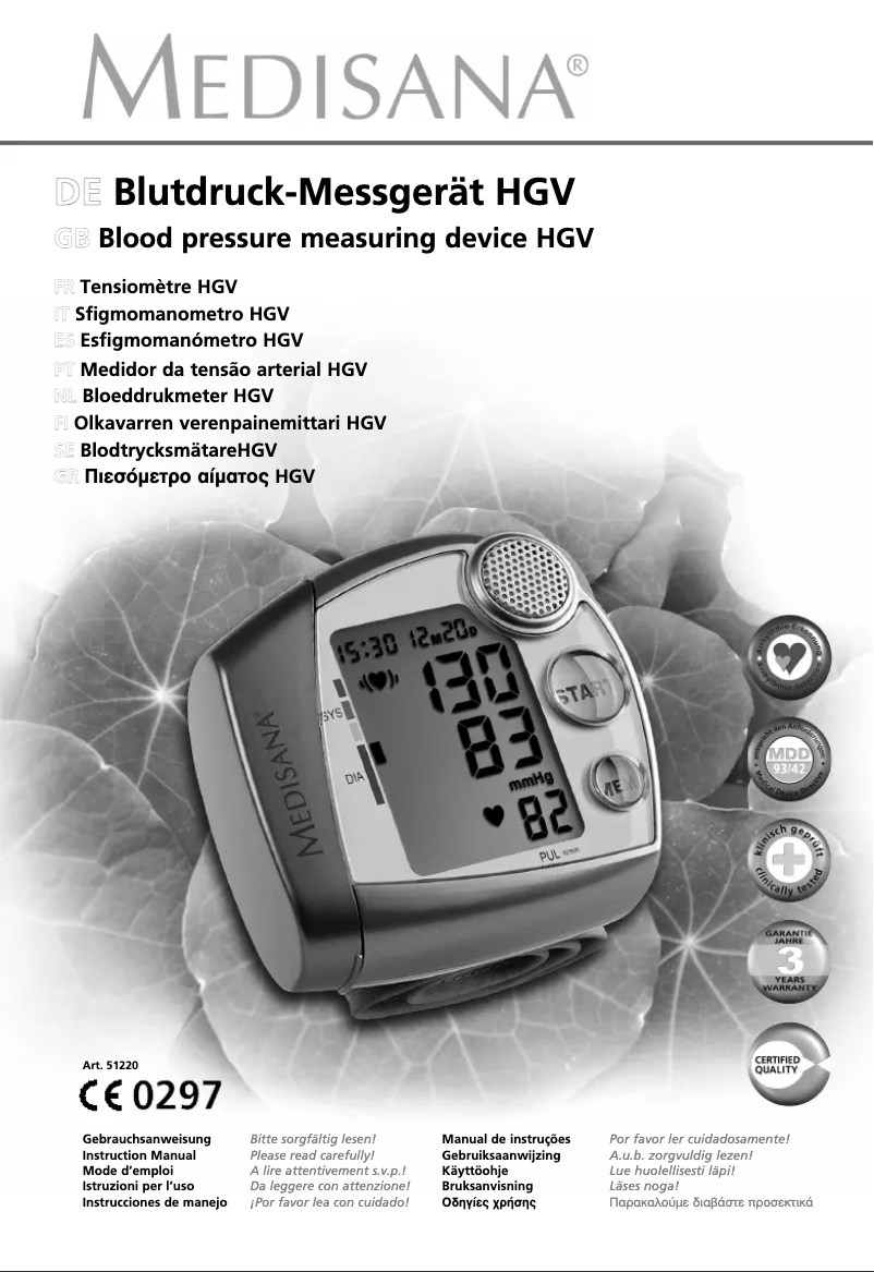 Page 1 de la notice Manuel utilisateur Medisana HGV