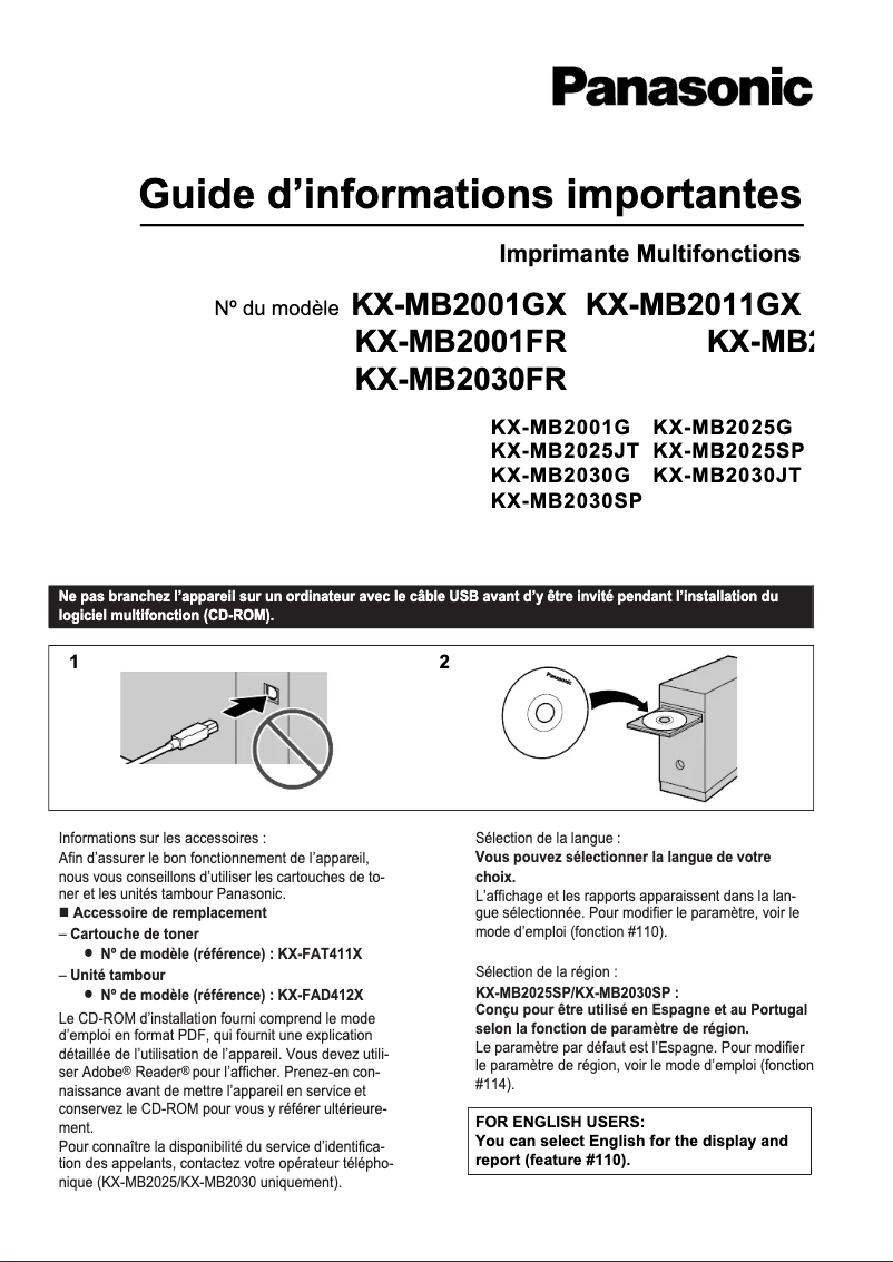 Image de la première page du manuel de l'appareil KX-MB2030G
