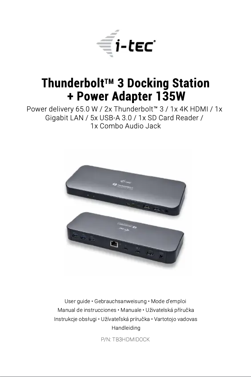 Page 1 de la notice Manuel utilisateur i-TEC TB3HDMIDOCK