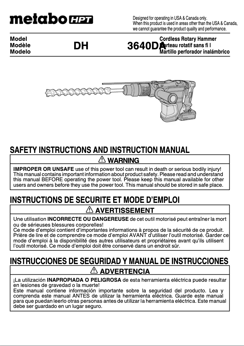 Page 1 de la notice Manuel utilisateur Metabo DH 3640DA