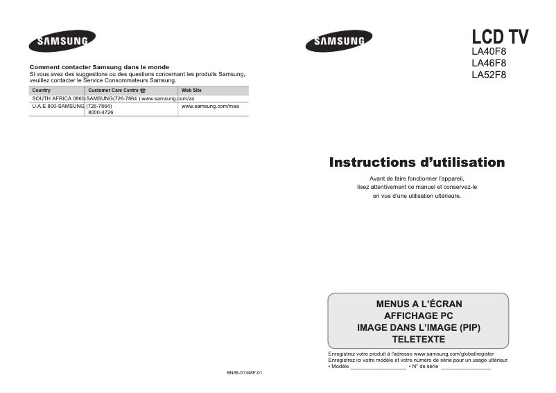 Page 1 de la notice Manuel utilisateur Samsung LA46F81B