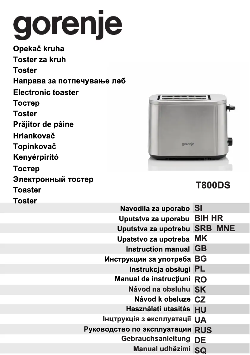 Page n°1 - Manuel utilisateur Gorenje T800DS
