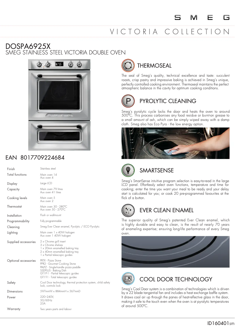 Page 1 de la notice Fiche technique Smeg DOSPA6925