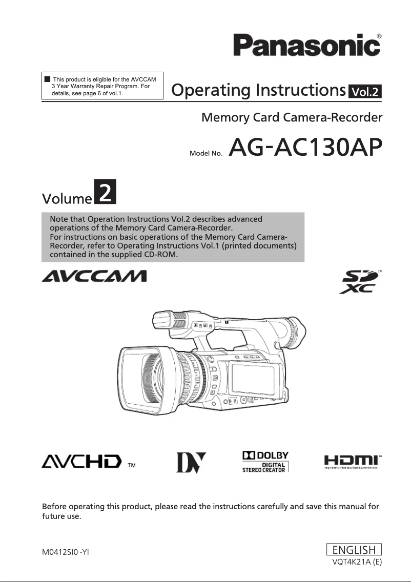 Page n°1 - Manuel utilisateur Panasonic AG-AC130A