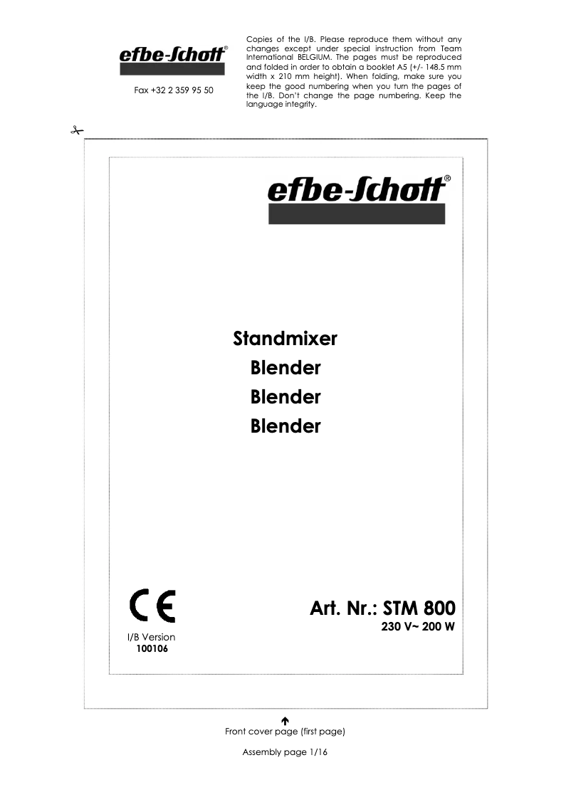 Page n°1 - Manuel utilisateur Efbe-Schott SC STM 800 R