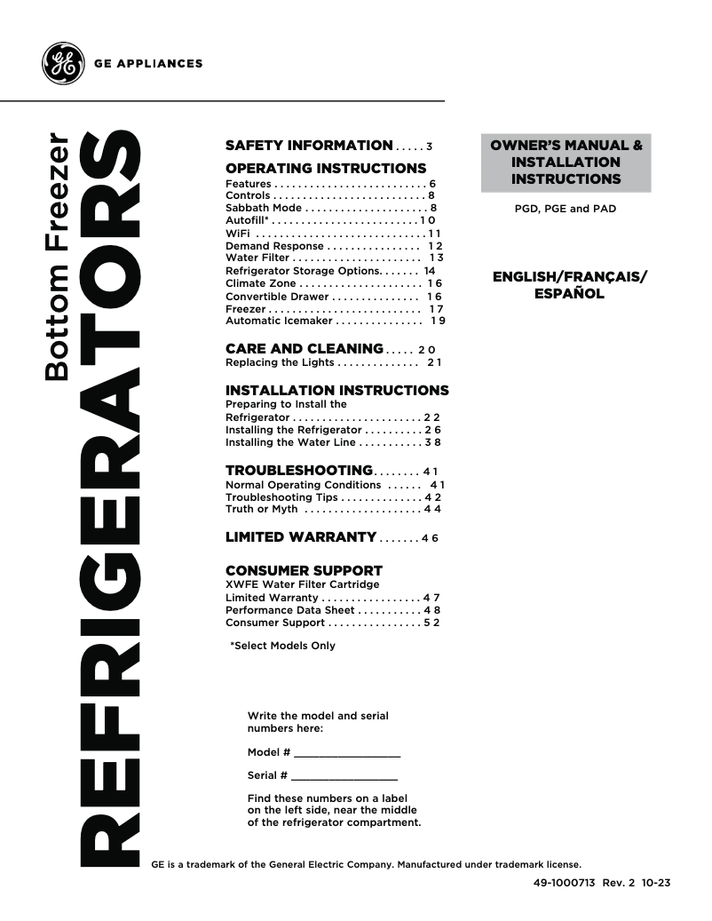 Page n°1 - Manuel utilisateur GE PAD28BYTFS
